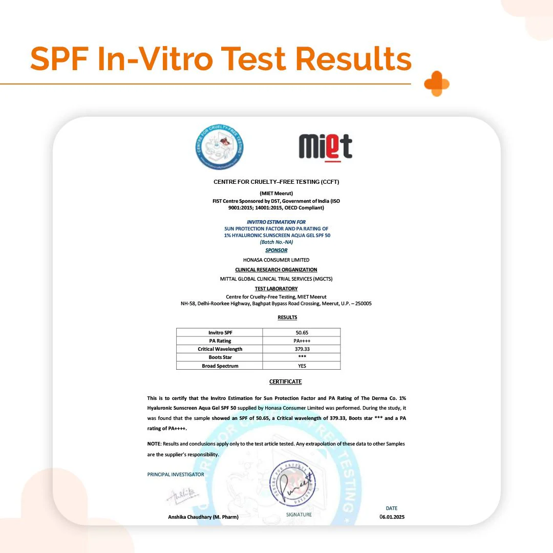 1% Hyaluronic Sunscreen Aqua Gel In Vivo Tested (ISO 24444:2019 Certified, CTRI/2025/02/080287) with SPF 50 & PA++++ - 125 g - Image 4
